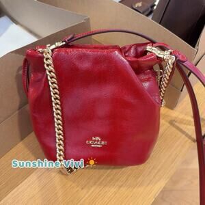 NWT Coach Faye Mini Drawstring Bag Ruching CDB68 Gold/Dark Cardinal Leather